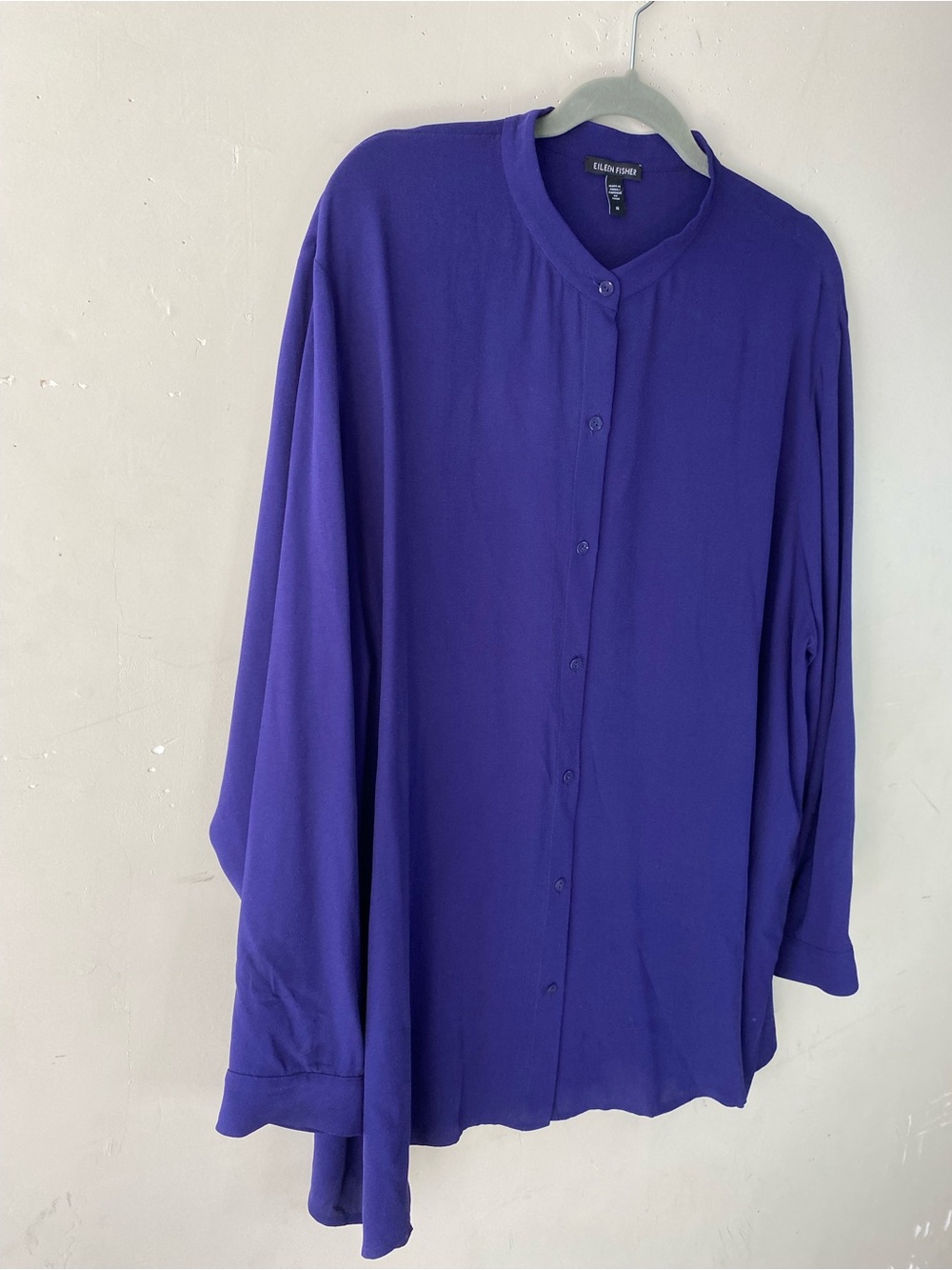 Eileen Fisher 100% Silk Band Collar Button Down Shirt Deep Purple 1X Minimalist - Picture 4 of 11